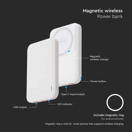 Power Bank magnético con cargador inalámbrico Power Delivery 10 000mAh/20W/3,7V blanco