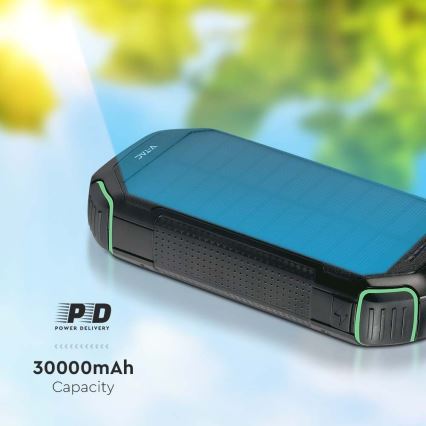 Power Bank solar con linterna Power Delivery 30000mAh/20W/5V negro