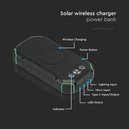 Power Bank solar con linterna Power Delivery 30000mAh/20W/5V negro