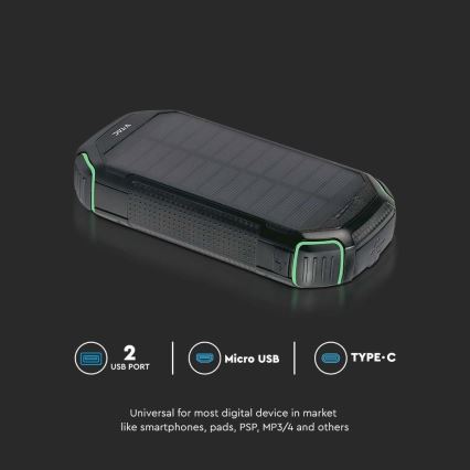 Power Bank solar con linterna Power Delivery 30000mAh/20W/5V negro