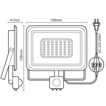 Proyector LED con sensor LED/10W/230V 4000K IP44