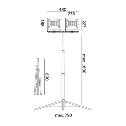 Proyector LED con soporte TIGRA 2xLED/100W/230V 4000K IP54 negro/amarillo