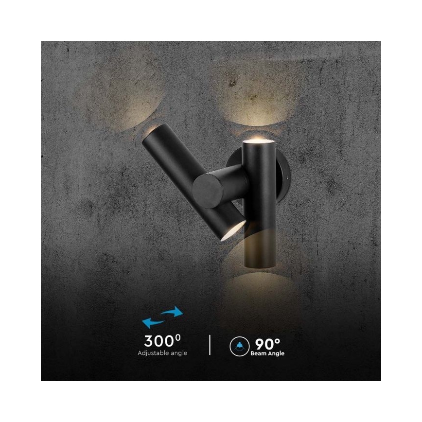 Proyector LED flexible de pared para exteriores 2xLED/3W/230V 3000K IP44 negro