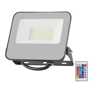 Proyector LED RGBW regulable LED/30W/230V IP65 gris + control remoto