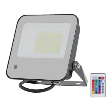 Proyector LED RGBW regulable LED/50W/230V IP65 gris + control remoto
