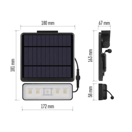 Proyector LED solar con sensor de movimiento LED/3,7V 2500mAh 4000K IP54