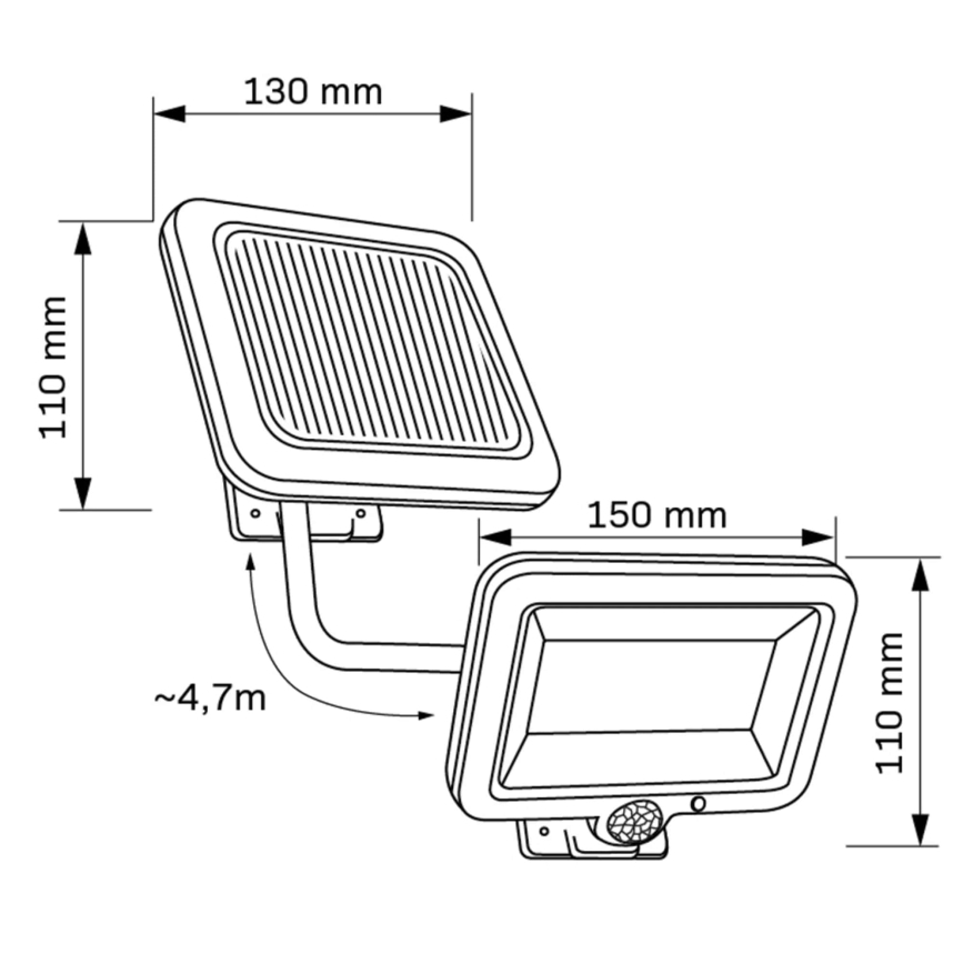 Proyector solar LED con sensor DUO LED/1W/3,7V 1200 mAh IP44