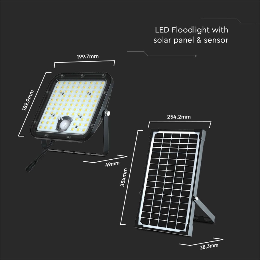 Proyector solar LED con sensor LED/30W/6,4V 6400K + control remoto