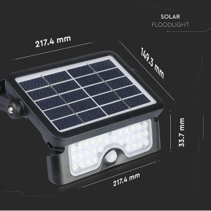 Proyector solar LED con sensor LED/5W/3,7V IP65 4000K 3000 mAh