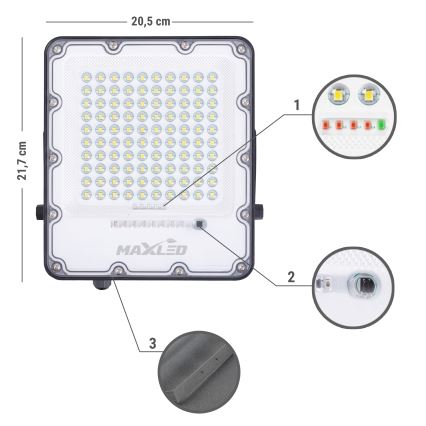 Proyector solar regulable LED LED/100W/3,2V 4500K IP65 negro + mando a distancia