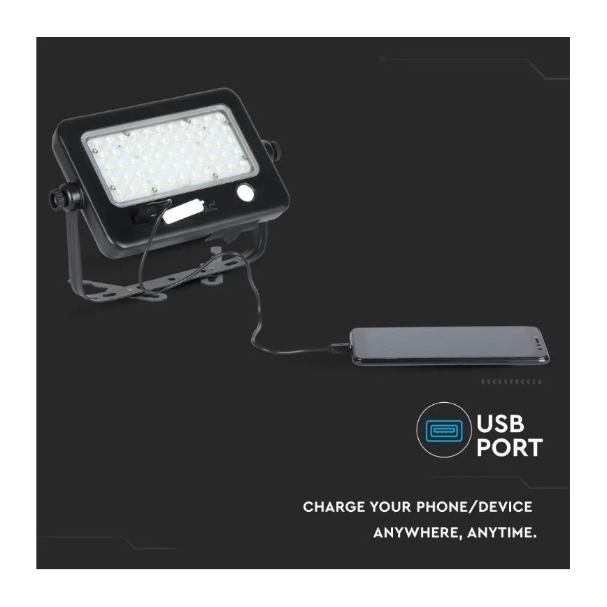 Proyector solar LED regulable con sensor LED/10W/3,7V 4000K IP65 7200 mAh + puerto USB