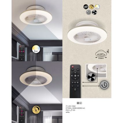 Rabalux - Plafón LED regulable con ventilador DALFON LED/36W/230V 3000-6000K + mando a distancia