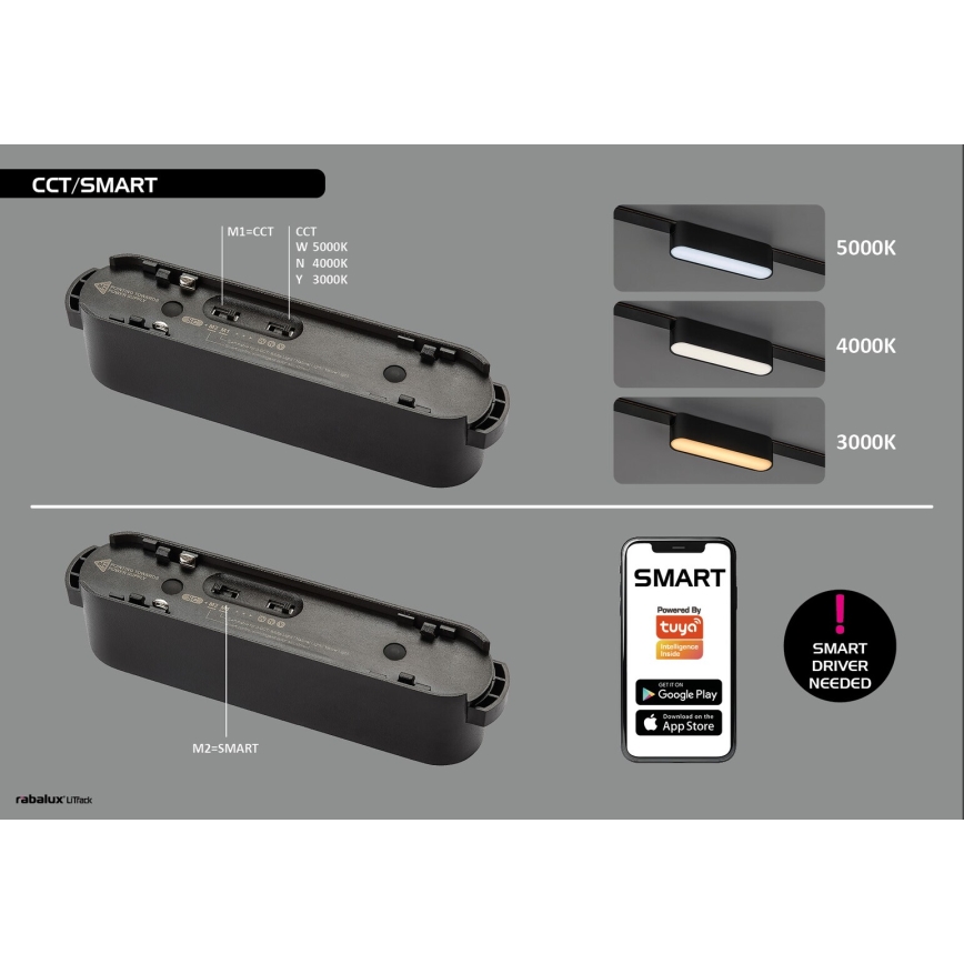 Rabalux - LED Plafón regulable para sistema de raíles monofásico LED/6W/24V 2700-5500K Wi-Fi Tuya 11,5 cm negro
