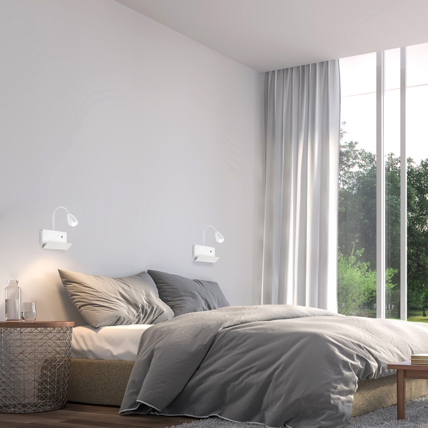 Rabalux - Aplique con estante y puerto USB 1xGU10/25W/230V blanco