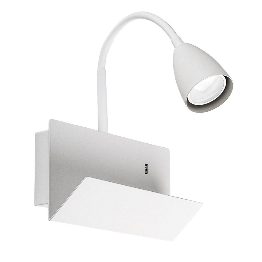 Rabalux - Aplique con estante y puerto USB 1xGU10/25W/230V blanco