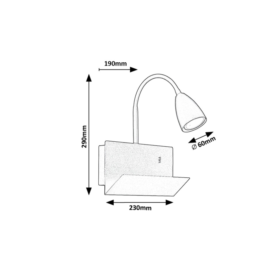 Rabalux - Aplique con estante y puerto USB 1xGU10/25W/230V blanco