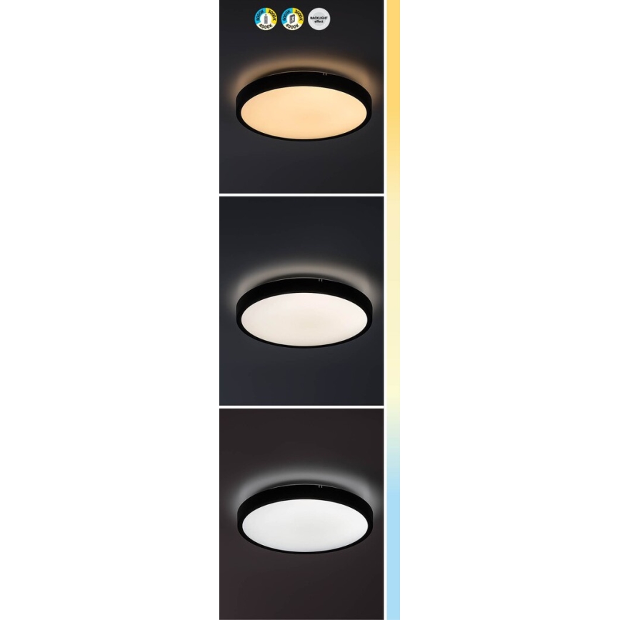 Rabalux - Luz de techo LED regulable para baño LED/36W/230V 3000-6000K IP44 diá. 42 cm negro + control remoto