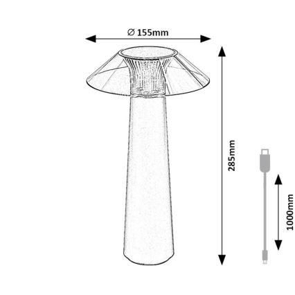 Rabalux - Lámpara de mesa LED recargable táctil regulable LED/5W/5V IP44 negro