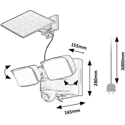 Rabalux - Aplique solar LED con sensor y panel exterior 2xLED/5W/3,7V IP54 negro