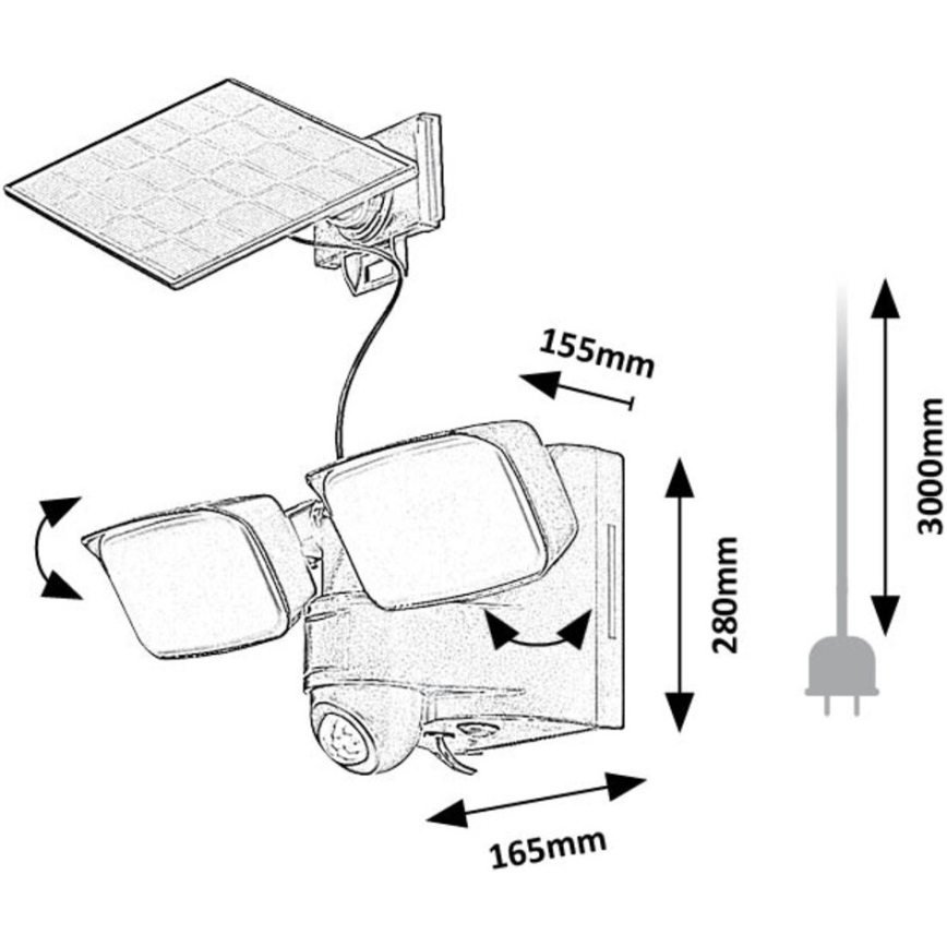 Rabalux - Aplique solar LED con sensor y panel exterior 2xLED/5W/3,7V IP54 negro