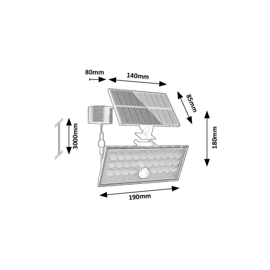 Rabalux - Proyector solar LED con sensor LED/8W/3,7V 1800mAh IP65 + control remoto