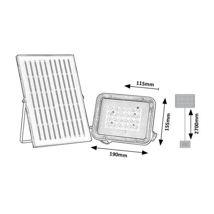 Rabalux 77141 - Proyector solar LED MELK LED/6,5W/3,2V 3000/4000/6500K 1000mAh IP65