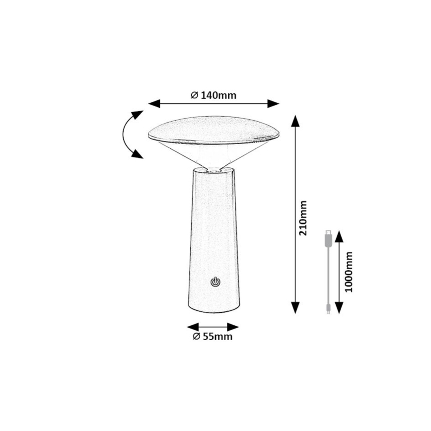 Rabalux - LED Lámpara de mesa táctil recargable y regulable POLPERRO LED/3W/3,7V 1200mAh negro