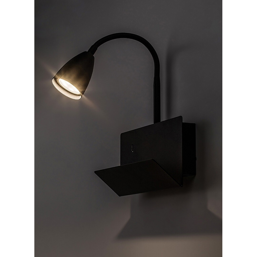 Rabalux - Aplique con estante y puerto USB 1xGU10/25W/230V negro