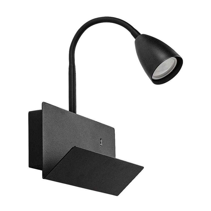Rabalux - Aplique con estante y puerto USB 1xGU10/25W/230V negro