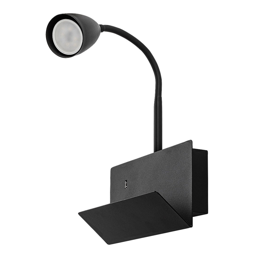 Rabalux - Aplique con estante y puerto USB 1xGU10/25W/230V negro