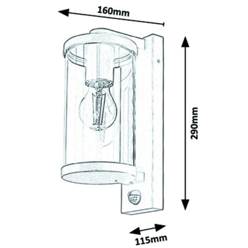 Rabalux - Aplique de exterior con sensor 1xE27/60W/230V IP44