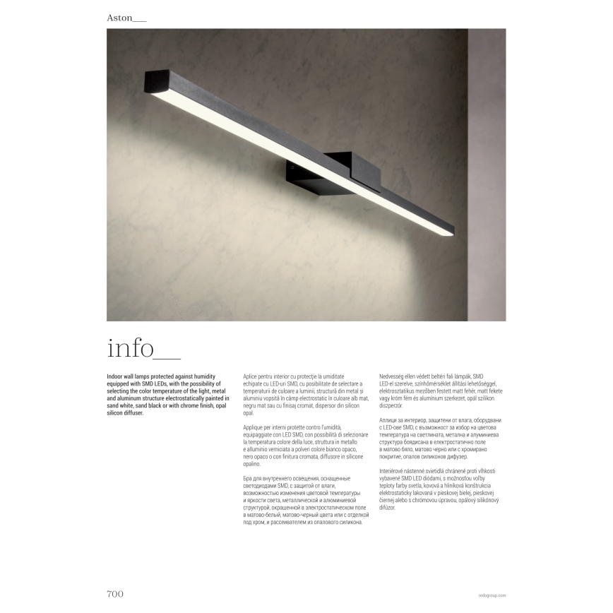 Redo 01-3268 - Iluminación LED para espejos de baño ASTON LED/12W/230V 60 cm CRI 90 IP44 blanco