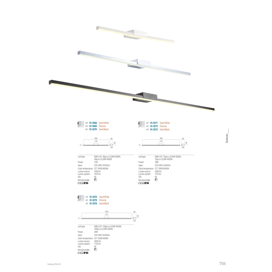 Redo 01-3268 - Iluminación LED para espejos de baño ASTON LED/12W/230V 60 cm CRI 90 IP44 blanco