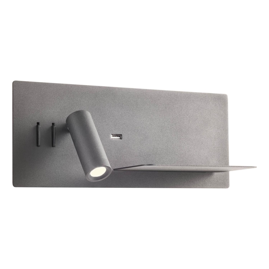 Redo 01-3316 - Foco LED de pared BROOK LED/8W/230V + LED/3W USB CRI 90 negro derecho