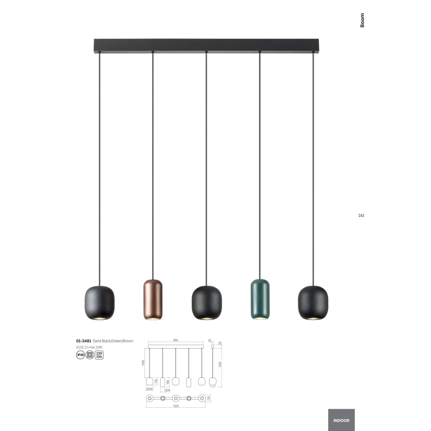 Redo 01-3481 - Lámpara colgante BOOM 5xGU10/10W/230V negro/verde/marrón