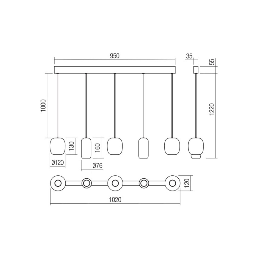 Redo 01-3481 - Lámpara colgante BOOM 5xGU10/10W/230V negro/verde/marrón