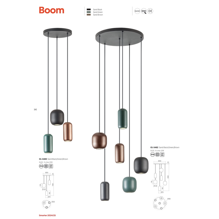 Redo 01-3482 - Lámpara colgante BOOM 6xGU10/10W/230V diá. 48 cm negro/verde/marrón