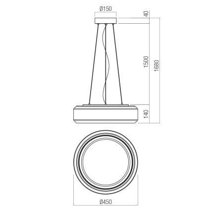 Redo 01-3592 - Lámpara LED colgante SOLERA LED/36W/230V diá. 45 cm CRI 93 3000/4000K gris