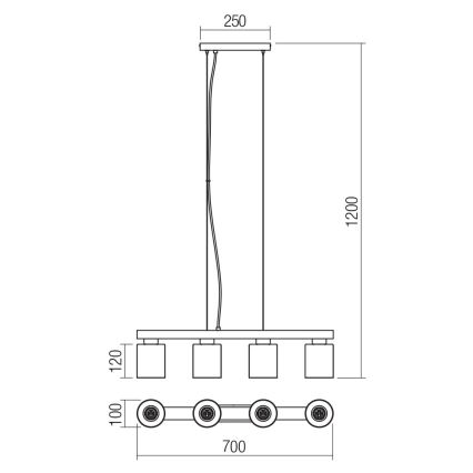 Redo 01-3986 - Lámpara colgante ROTIS 4xE27/15W/230V