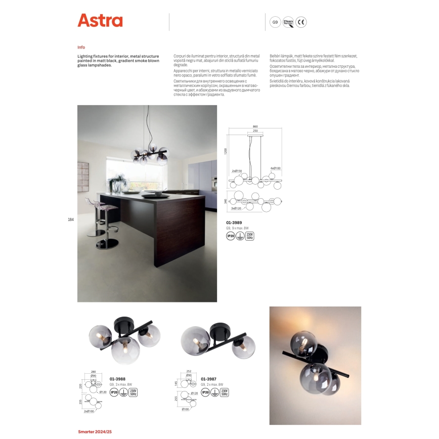 Redo 01-3987 - Lámpara de techo ASTRA 2xG9/8W/230V negro