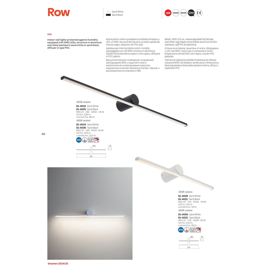 Redo 01-4034 - Iluminación LED para espejos de baño ROW LED/18W/230V 90 cm IP44 blanco