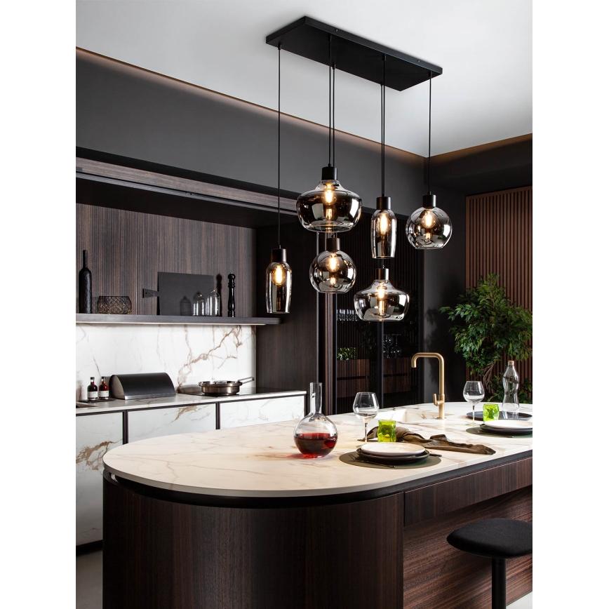 Redo 01-4047 - Lámpara colgante ATLANTIS 6xE27/42W/230V negro