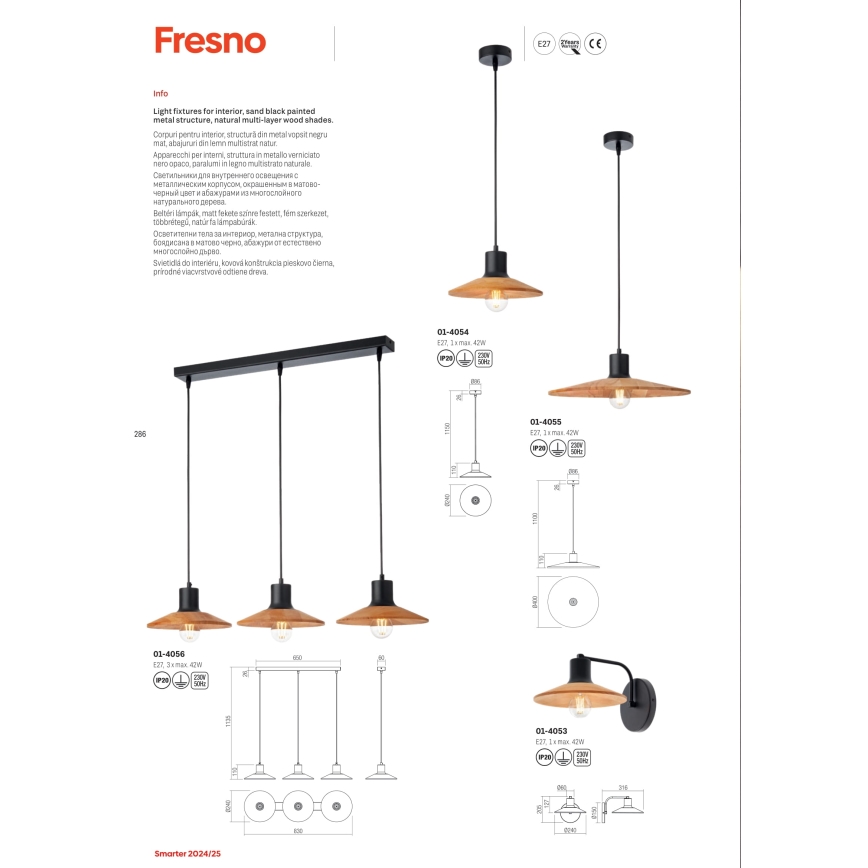 Redo 01-4055 - Lámpara colgante FRESNO 1xE27/42W/230V diá. 40 cm