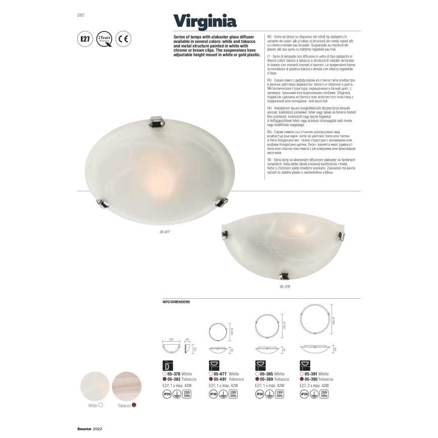 Redo 05-391 - Plafón VIRGINIA 2xE27/42W/230V diá. 40 cm blanco