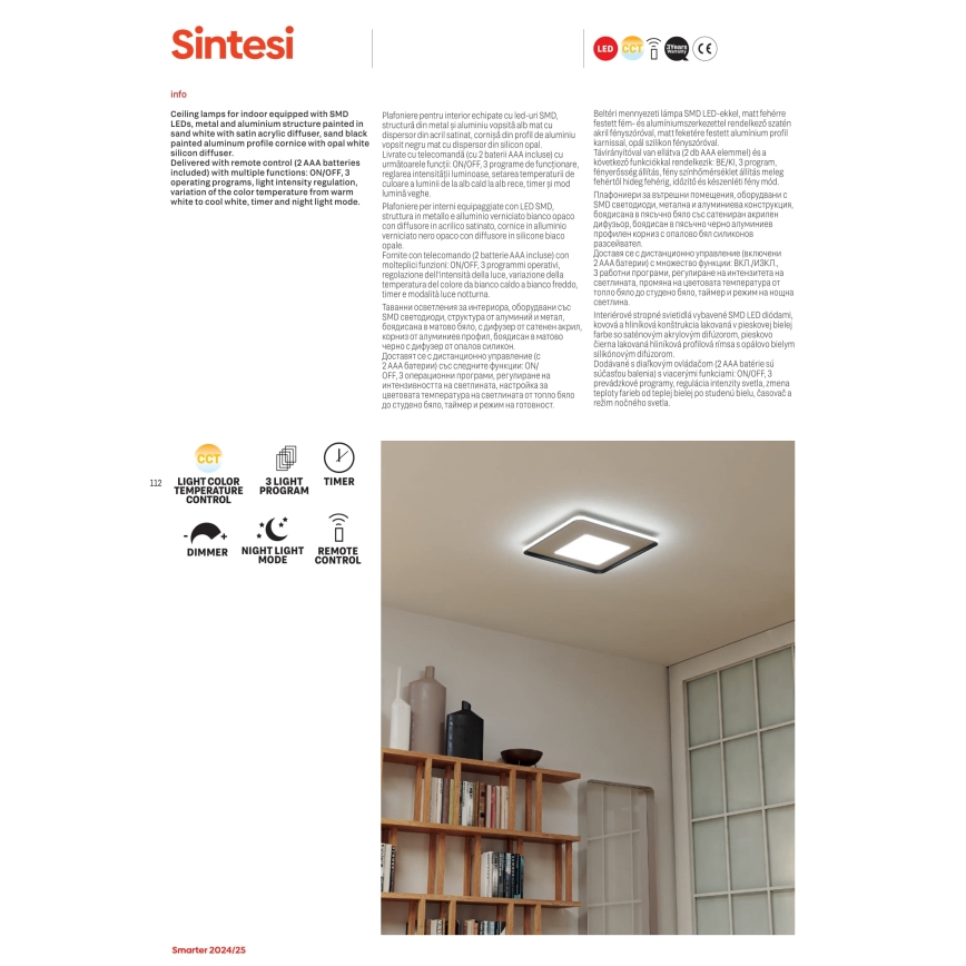 Redo 05-961 - Plafón LED regulable SINTESI LED/53W/230V 45x45 cm 3000-6000K + control remoto