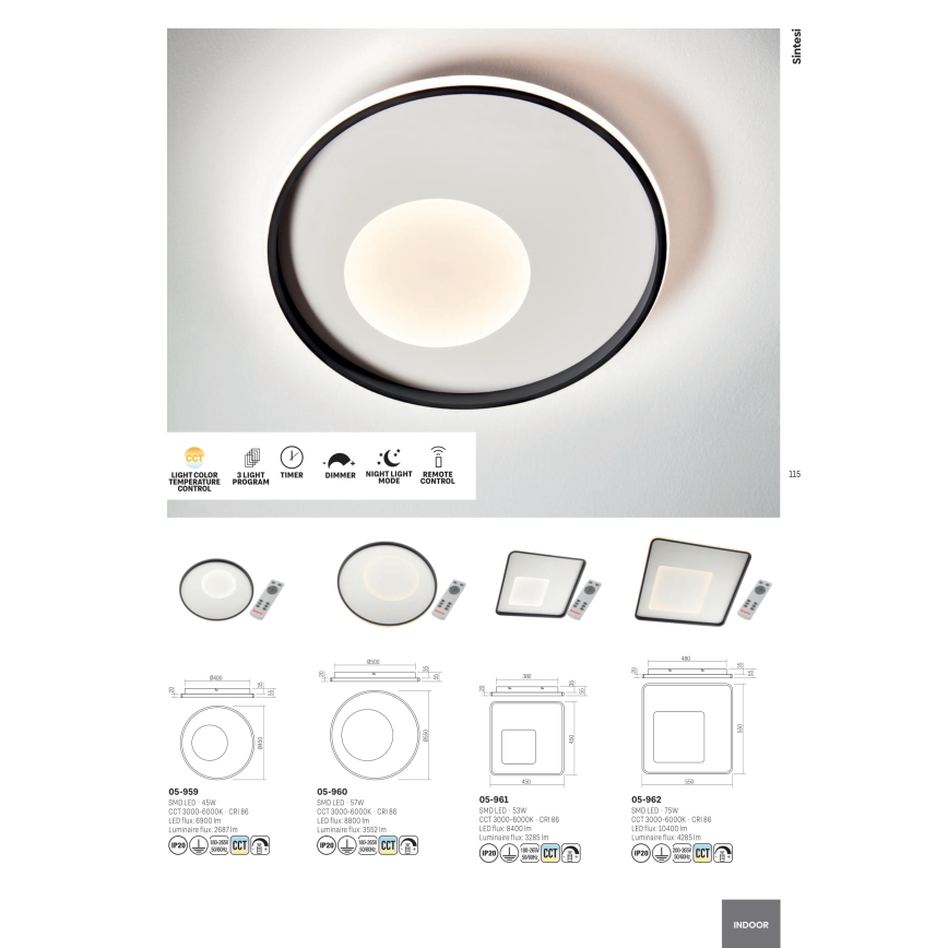 Redo 05-961 - Plafón LED regulable SINTESI LED/53W/230V 45x45 cm 3000-6000K + control remoto