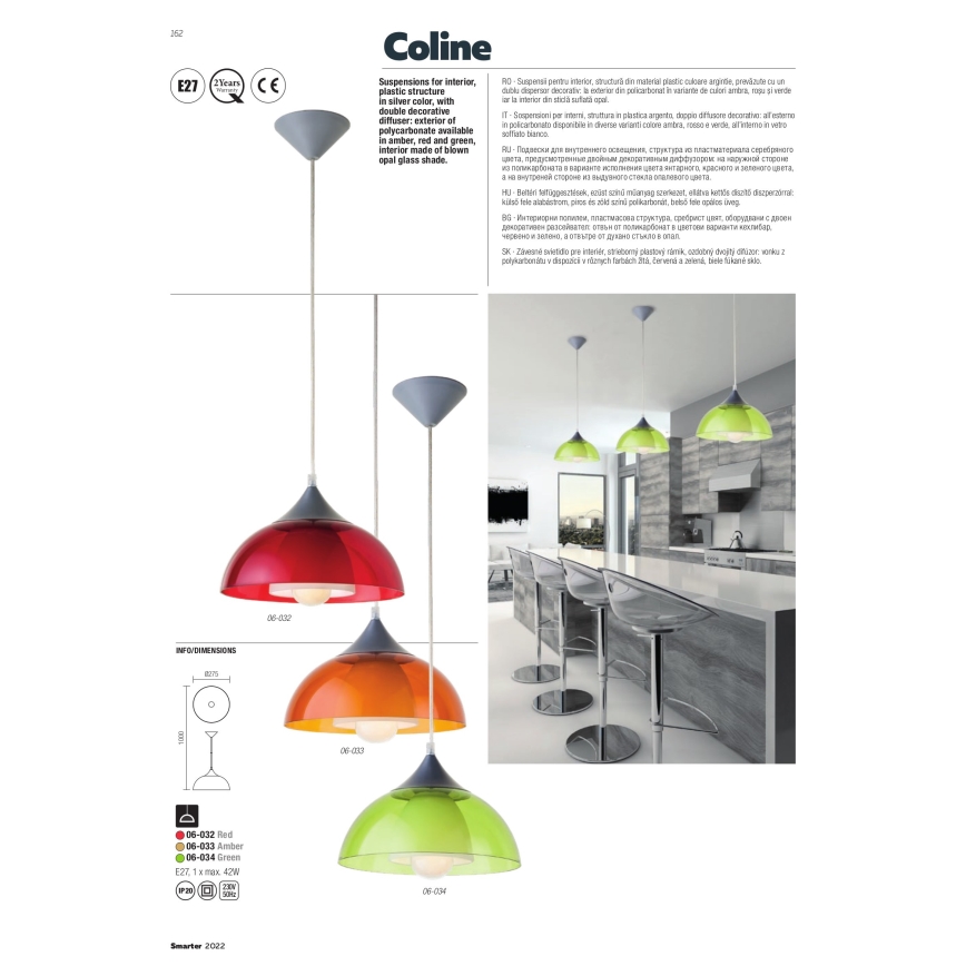 Redo 06-033 - Lámpara colgante COLINE 1xE27/42W/230V