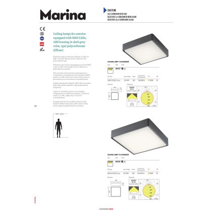 Redo 90157 - Plafón LED de exterior MARINA LED/12W/230V 22x22 cm IP65 antracita