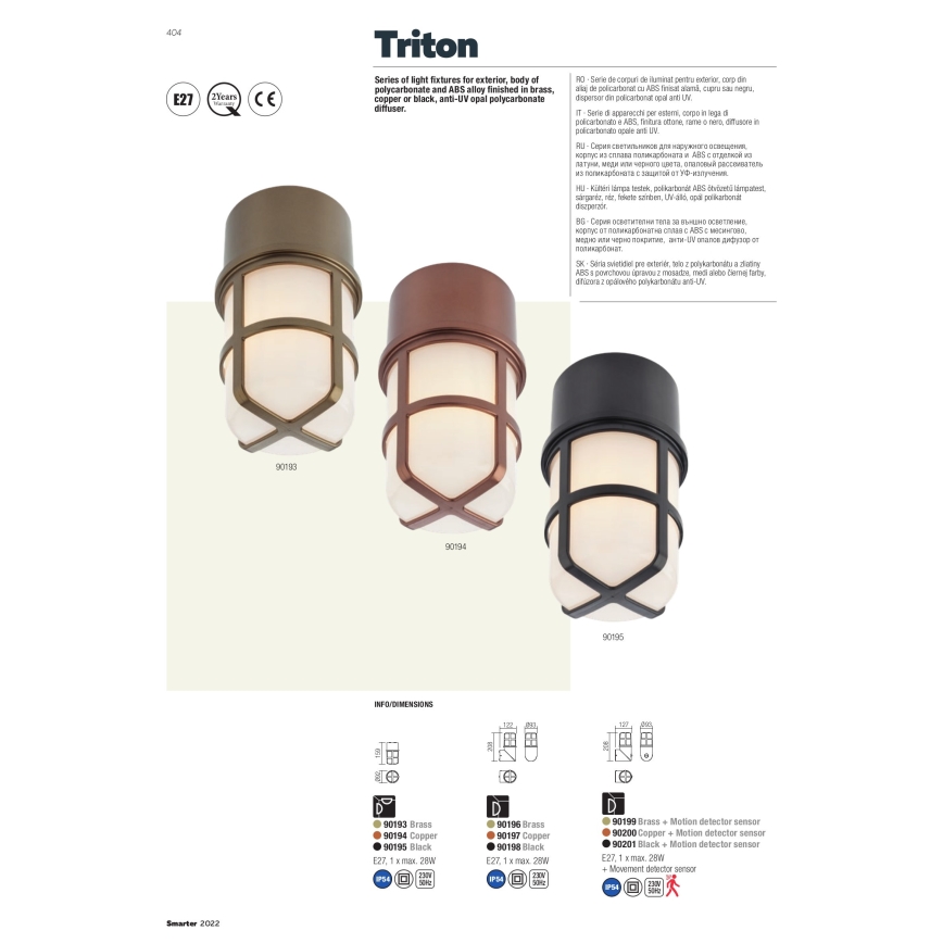 Redo 90196 - Aplique de exterior TRITON 1xE27/28W/230V IP54 latón