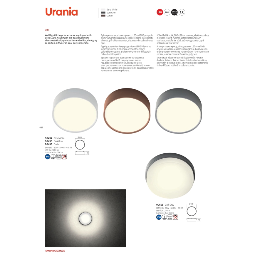 Redo 90496 - Plafón LED de exterior URANIA LED/10W/230V diá. 16 cm 3000K IP65 marrón